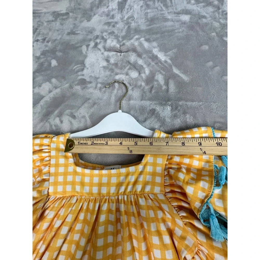 Girls XS‎ Yellow Gingham Dress Bunny Applique Tassel Sleeves Spring Easter 3T